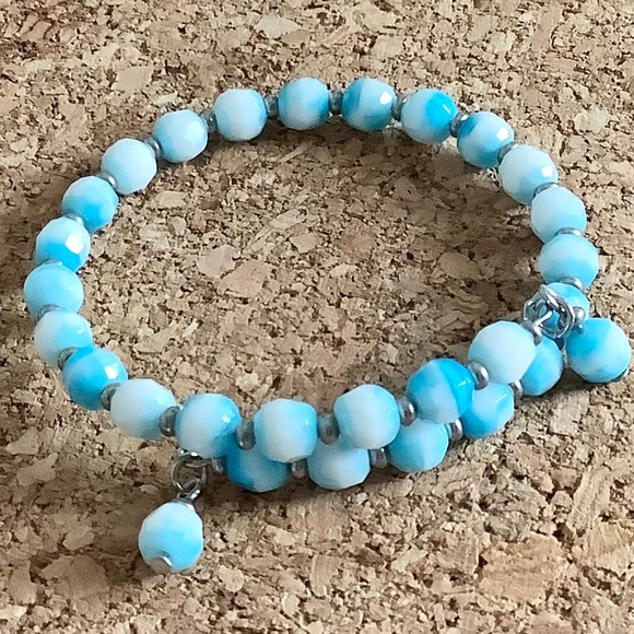 Blue 1930’s Depression Glass bangle bracelet steel - Picture 1 of 2